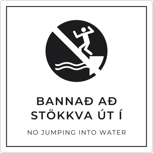 Bannað að stökkva út í - bannskilti, hvítt