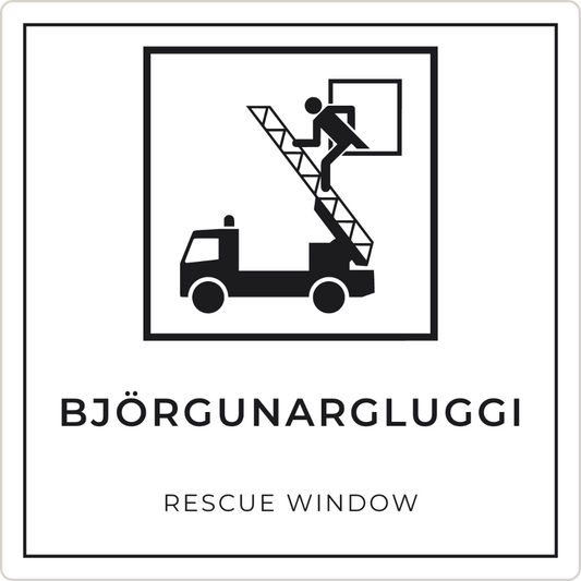 Björgunargluggi - neyðarskilti, hvítt