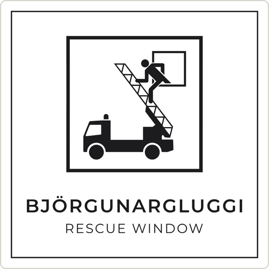 Björgunargluggi - neyðarskilti, hvítt