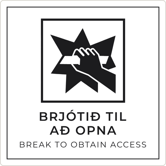 Brjótið til að opna - neyðarskilti, hvítt