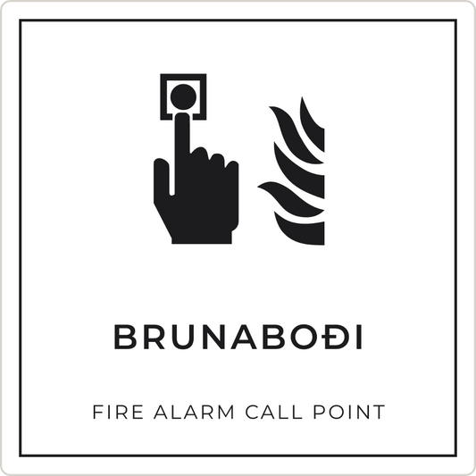 Brunaboði - brunaskilti, hvítt