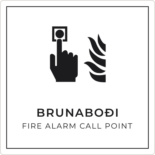 Brunaboði - brunaskilti, hvítt