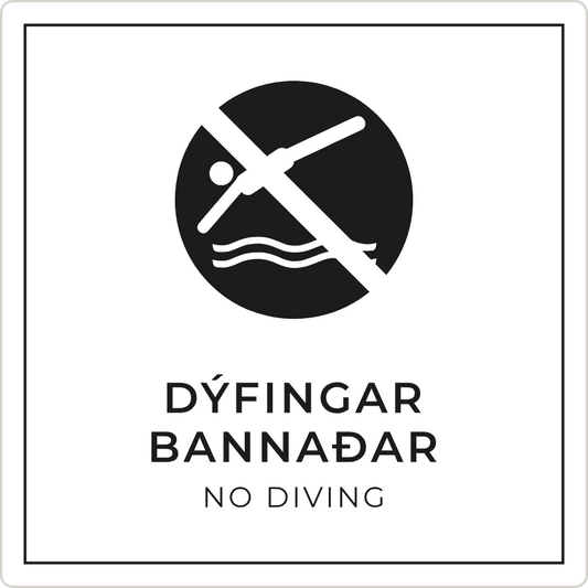 Dýfingar bannaðar - bannskilti, hvítt