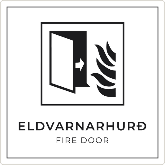 Eldvarnarhurð - brunaskilti, hvítt