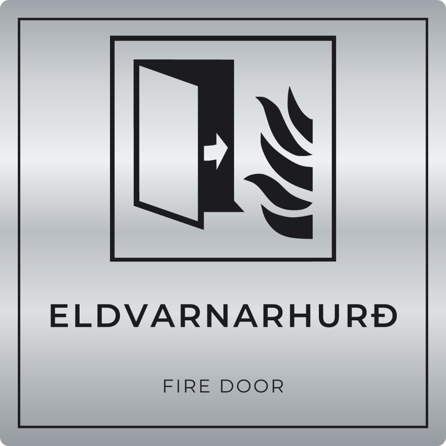 Eldvarnarhurð - brunaskilti, silfur