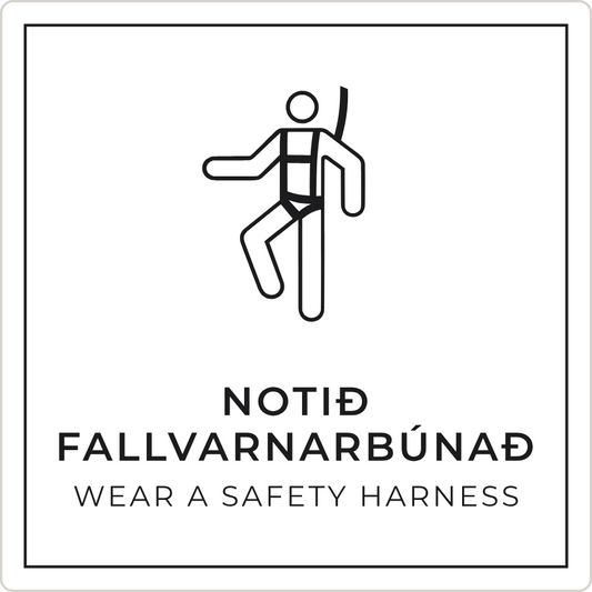 Notið fallvarnarbúnað - boðskilti, hvítt