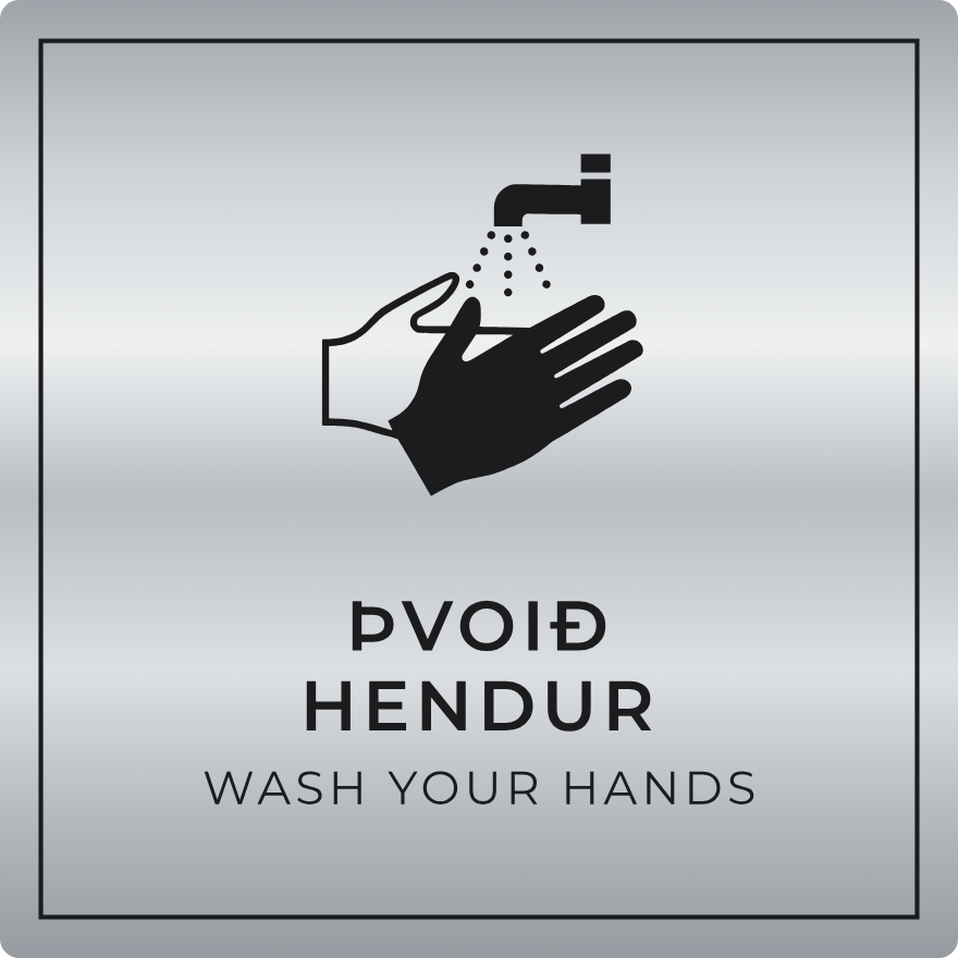 Þvoið hendur - boðskilti, silfur