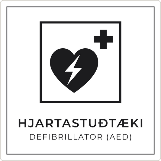 Hjartastuðtæki (AED) - neyðarskilti, hvítt