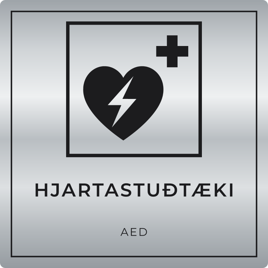 Hjartastuðtæki (AED) - neyðarskilti, silfur