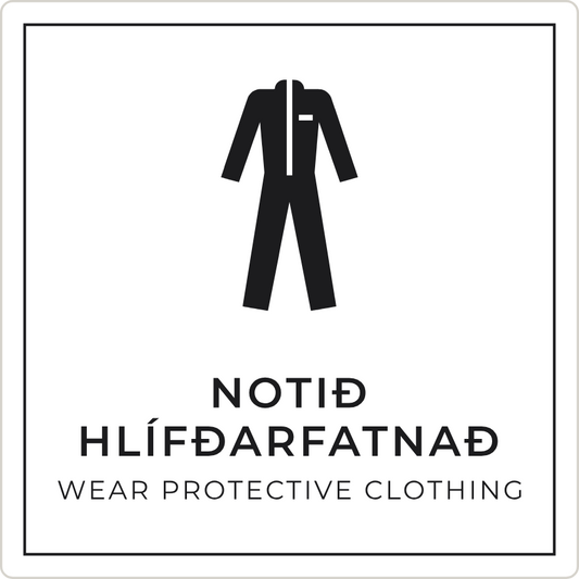Notið hlífðarfatnað - boðskilti, hvítt