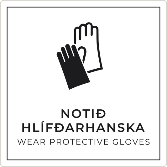 Notið hlífðarhanska - boðskilti, hvítt