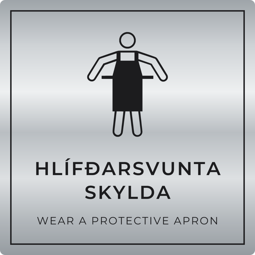 Hlífðarsvunta skylda - boðskilti, silfur