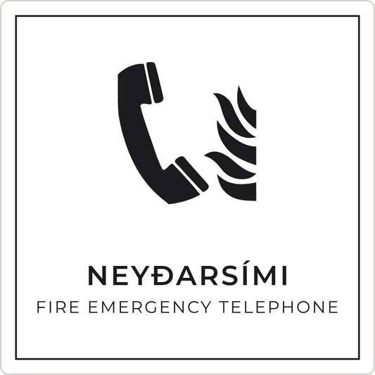 Neyðarsími - brunaskilti, hvítt