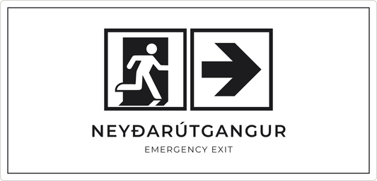Neyðarútgangsskilti með ör til hægri, hvítt