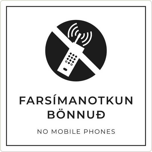 Notkun farsíma bönnuð - bannskilti, hvítt