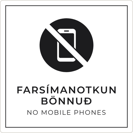 Notkun farsíma bönnuð - bannskilti, hvítt