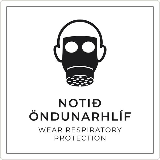 Notið öndunarhlíf - boðskilti, hvítt