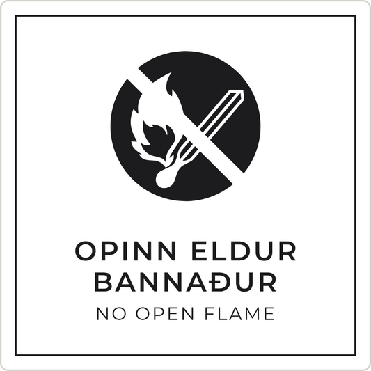 Opinn eldur bannaður - bannskilti, hvítt
