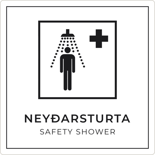 Neyðarsturta - neyðarskilti, hvítt