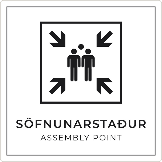 Söfnunarstaður - neyðarskilti, hvítt