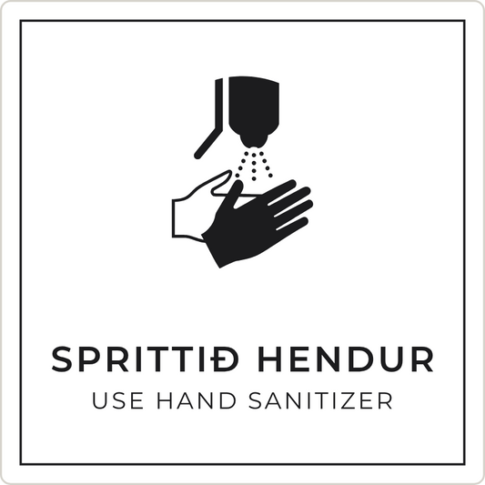 Sprittið hendur - boðskilti, hvítt