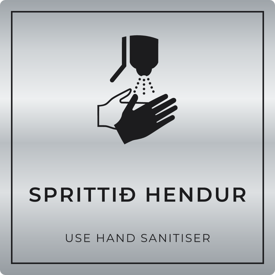 Sprittið hendur - boðskilti, silfur