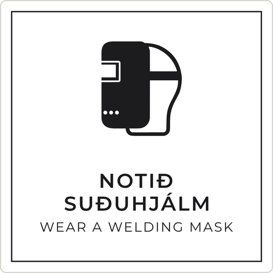 Notið suðuhjálm - boðskilti, hvítt