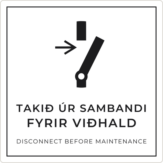 Takið úr sambandi fyrir viðhald - boðskilti, hvítt