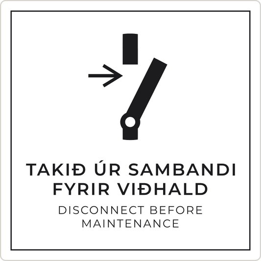 Takið úr sambandi fyrir viðhald - boðskilti, hvítt