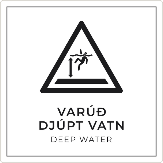 Varúð, djúpt vatn - viðvörunarskilti, hvítt