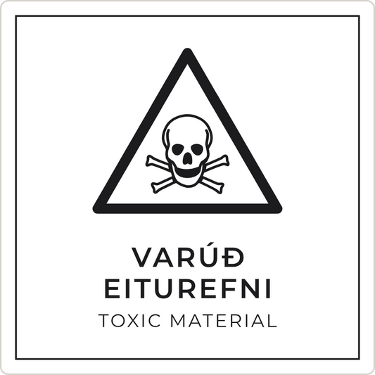 Varúð, eiturefni - viðvörunarskilti, hvítt