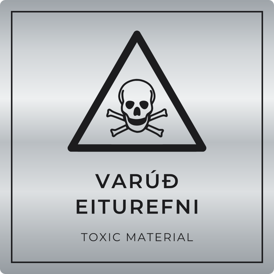 Varúð, eiturefni - viðvörunarskilti, silfur