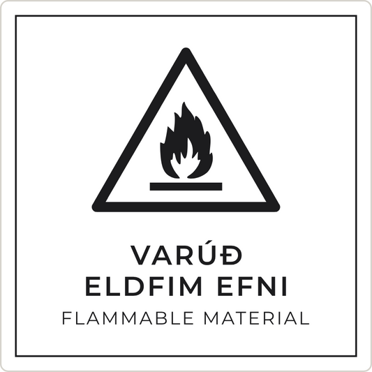 Varúð, eldfim efni - viðvörunarskilti, hvítt