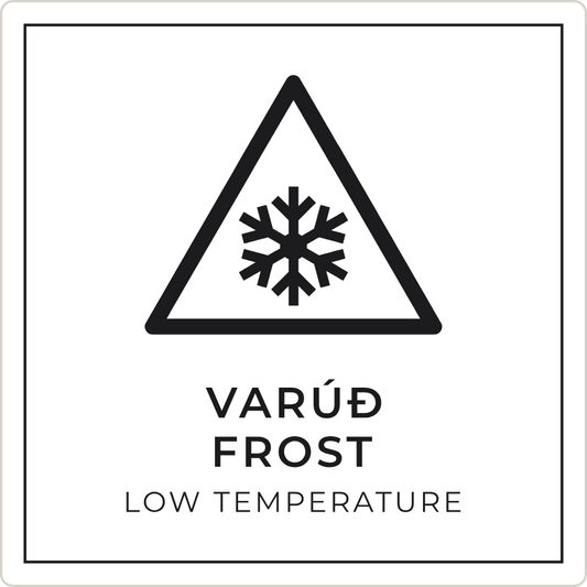 Varúð, frost - viðvörunarskilti, hvítt