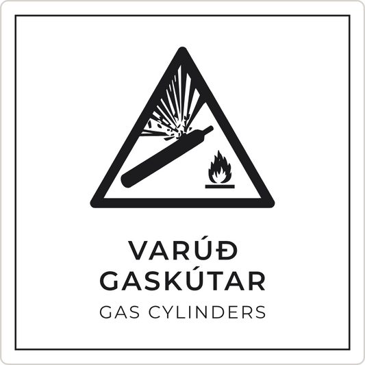 Varúð, gaskútar - viðvörunarskilti, hvítt