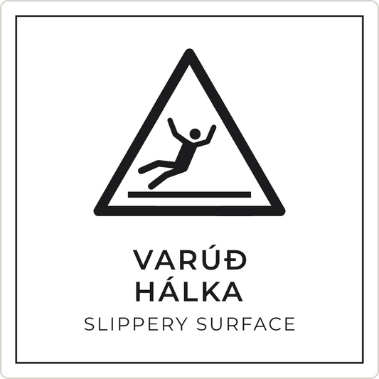 Varúð, hálka - viðvörunarskilti, hvítt
