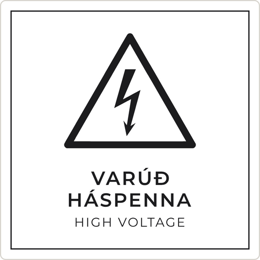 Varúð, háspenna - viðvörunarskilti, hvítt