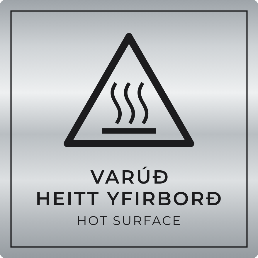 Varúð, heitt yfirborð - viðvörunarskilti, silfur