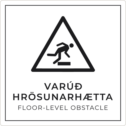 Varúð, hrösunarhætta - viðvörunarskilti, hvítt