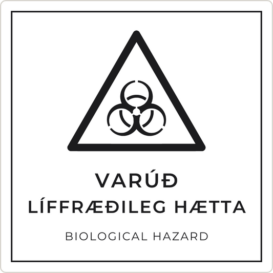 Varúð, líffræðileg hætta - viðvörunarskilti, hvítt