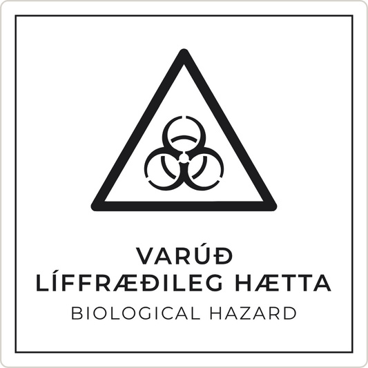 Varúð, líffræðileg hætta - viðvörunarskilti, hvítt