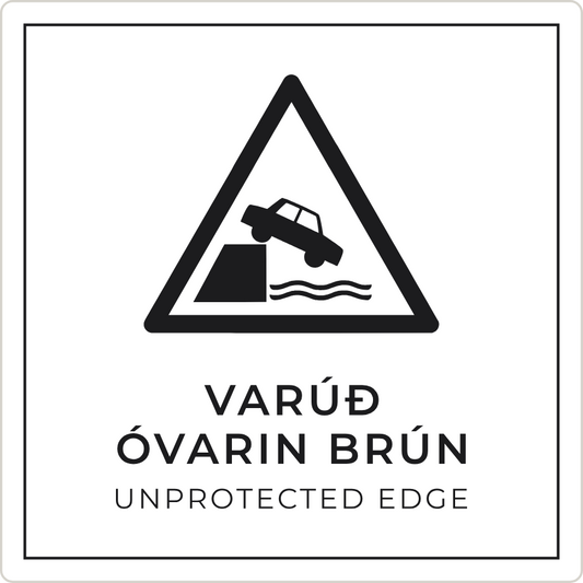 Varúð, óvarin brún - viðvörunarskilti, hvítt