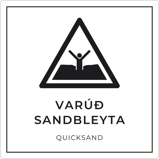 Varúð, sandbleyta - viðvörunarskilti, hvítt