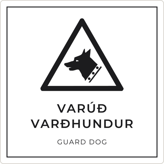 Varúð, varðhundur - viðvörunarskilti, hvítt