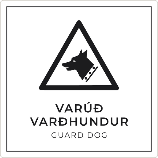 Varúð, varðhundur - viðvörunarskilti, hvítt