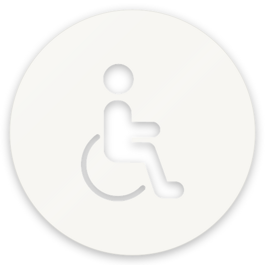 Aðgengi, hringlaga WC skilti, útskorið, hvítt glans