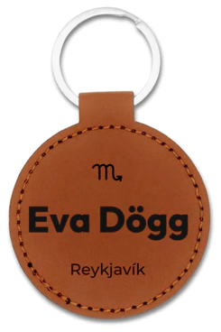 Lyklakippur sérmerktar - leður og stál með nafni