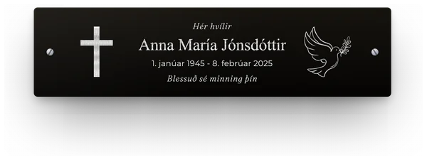 Skilti á kross úr áli - minningaskilti á leiði