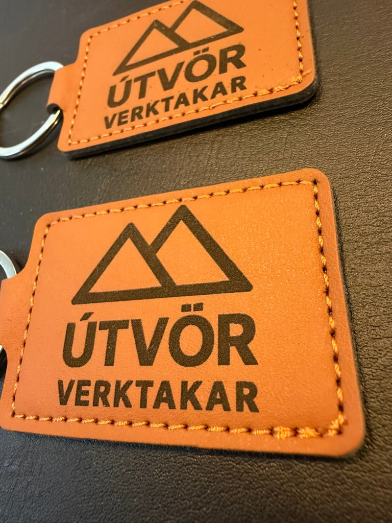 Leðurlyklakippur með merki Útvör verktakar