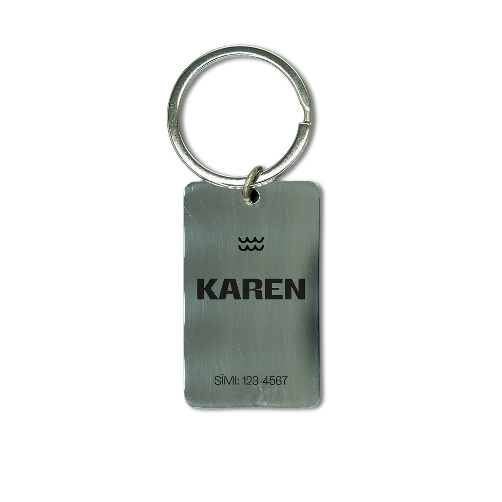 Stál lykakippa með nafni, síma og stjörnumerki